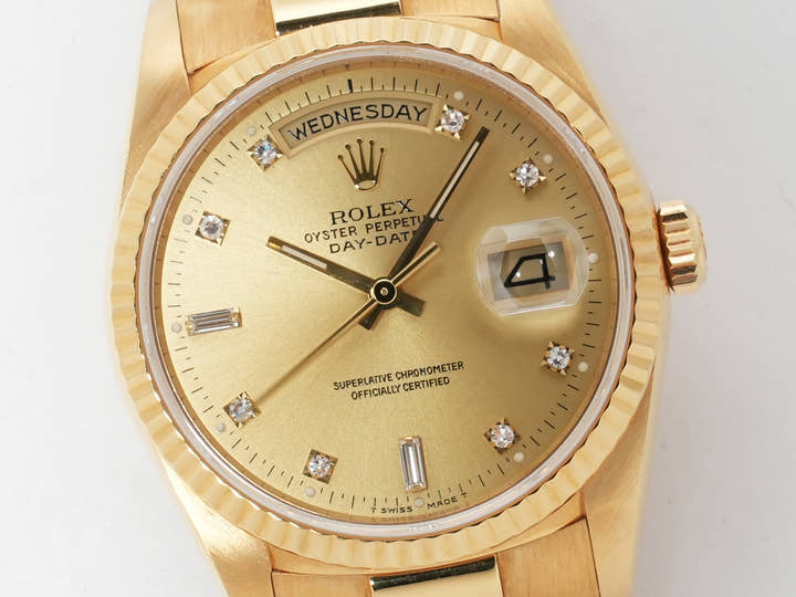 ロレックス デイデイト36 Ref.18238A イエローゴールド シャンパンx10Pダイヤ文字盤 中古 qhso52sm
