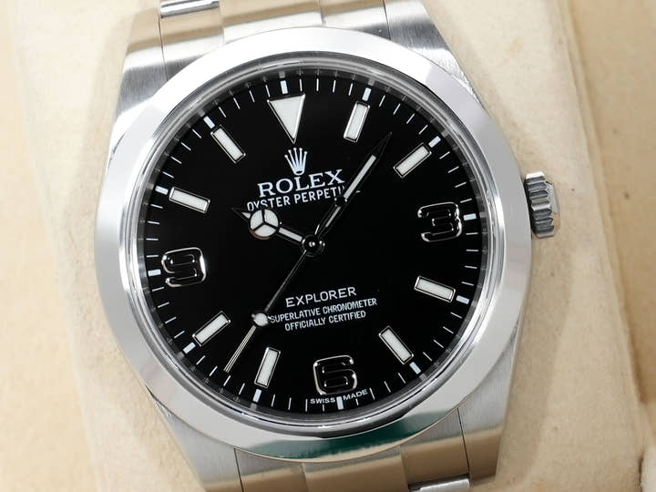 ロレックス エクスプローラーI 鏡面ブラックアウト Ref.214270 ステンレススチール ブラック文字盤 オイスターブレスレット 美中古 552i4fdf