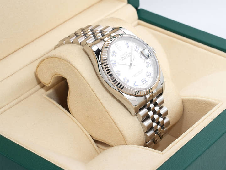 Rolex Datejust 36 Ref. 116234 Stainless Steel/White Gold Silver Arabic Dial Used ux5r2k4a