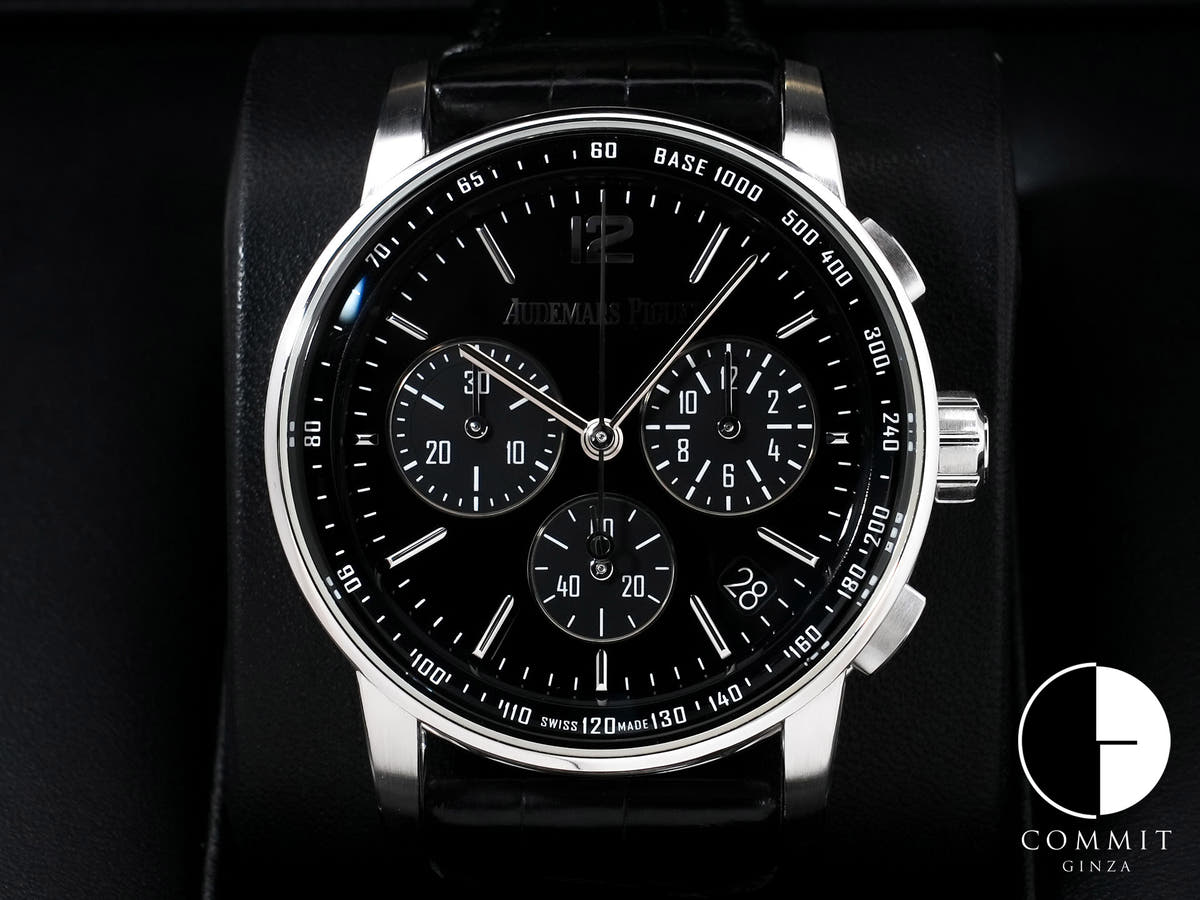 Audemars Piguet CODE 11.59 by Audemars Piguet Chronograph Ref. 26393BC.OO.A002CR.01 White Gold Black Lacquer Dial Excellent Condition u92uhfzs