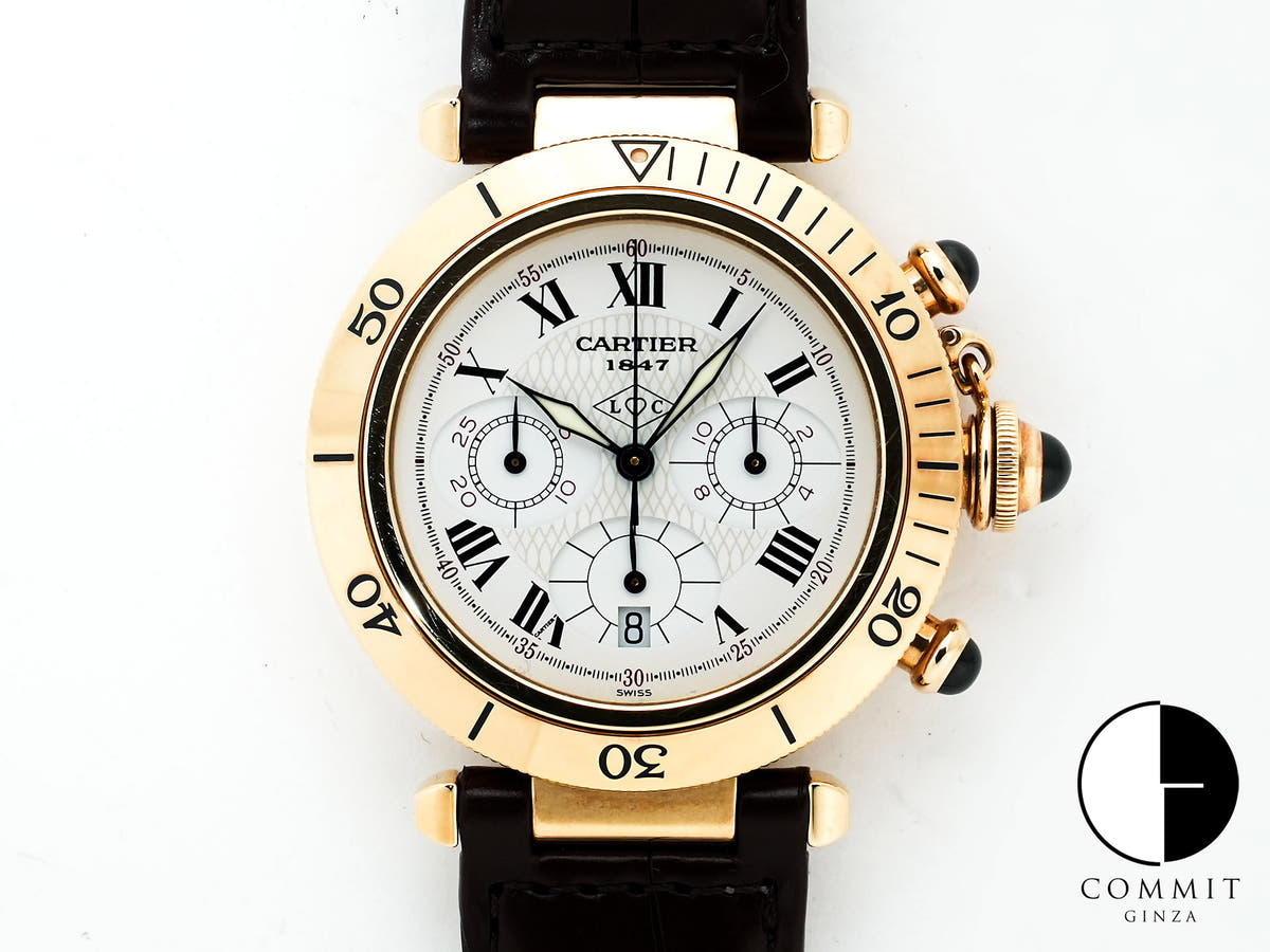 カルティエ パシャ クロノグラフ 38mm 150周年記念モデル Ref.W30X7651 イエローゴールド ホワイト文字盤 中古 xgi5pkzr