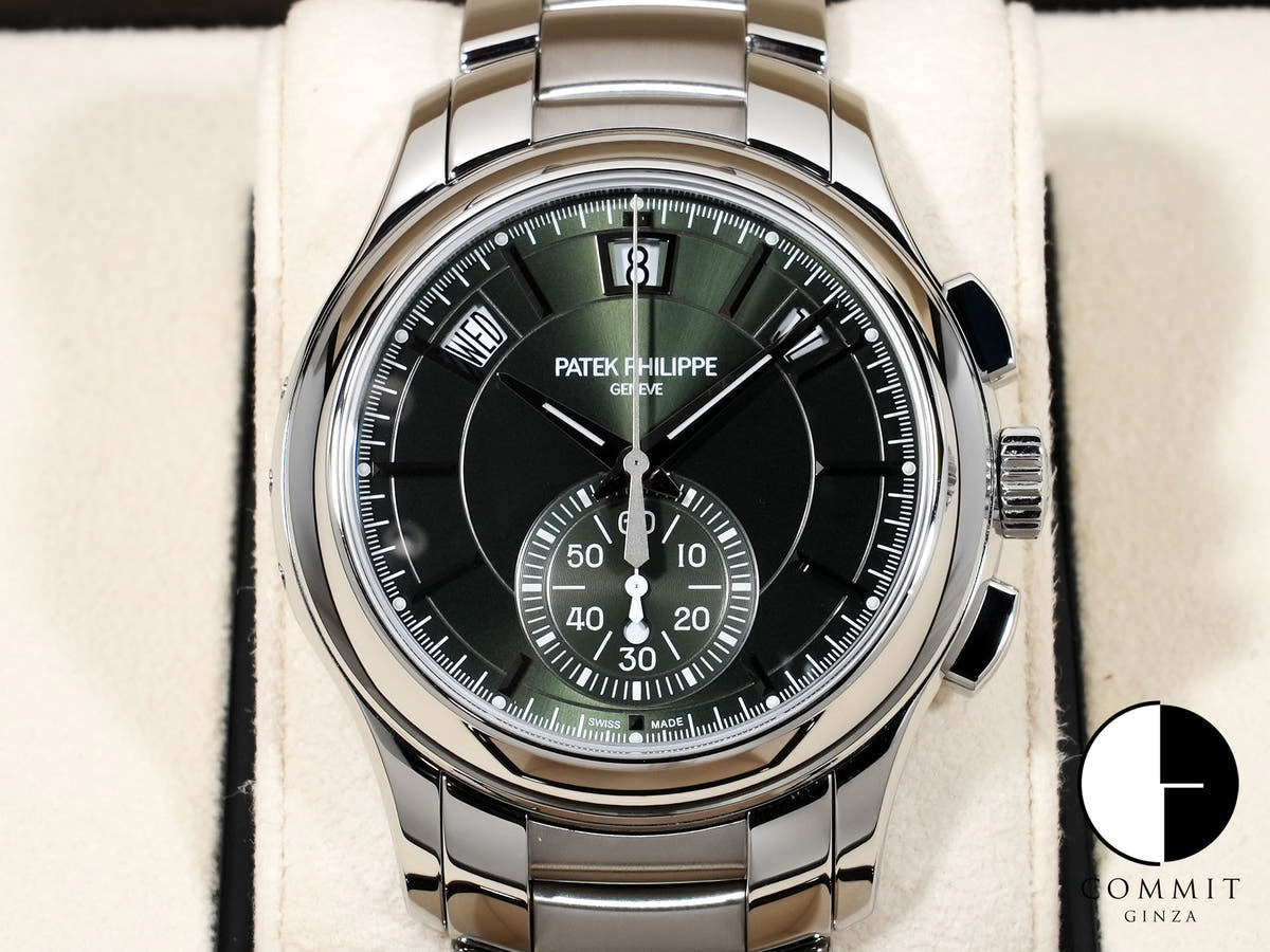パテックフィリップ アニュアルカレンダー クロノグラフ Ref.5905/1A-001 ステンレススチール オリーブグリーン ソレイユ文字盤 美中古 ru8gg3p9