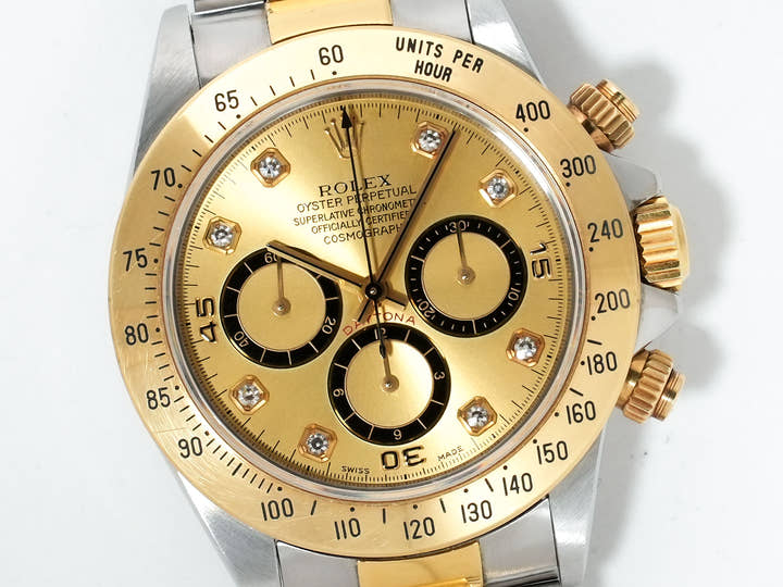 ロレックス デイトナ エルプリメロ Ref.16523G ステンレススチール/イエローゴールド シャンパン×8Pダイヤ文字盤 中古 hdaajiph