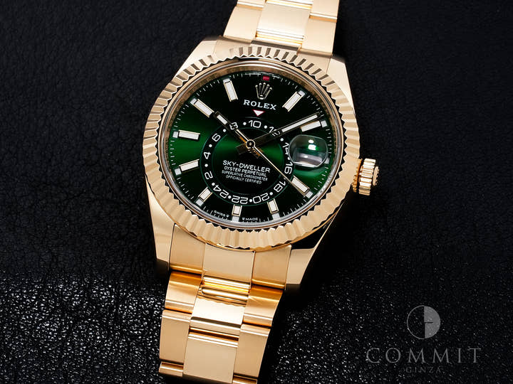 Rolex Sky-Dweller Ref.336938 Yellow Gold Green Dial Excellent Condition kzn24ozj