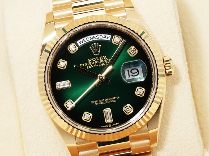 ロレックス デイデイト36 Ref.128238A イエローゴールド グリーンオンブレ文字盤 中古 6d7ey3vs