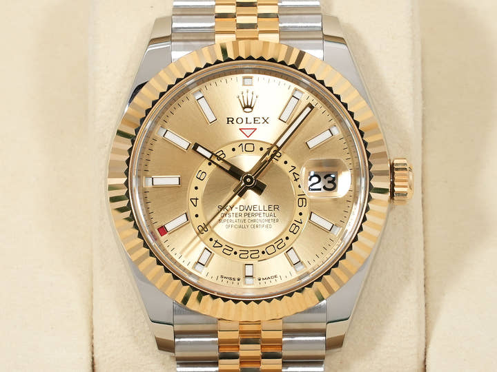 ロレックス スカイドゥエラー Ref.336933 ステンレススチール/イエローゴールド シャンパンカラー文字盤 ジュビリーブレスレット 美中古 wjwomrzt