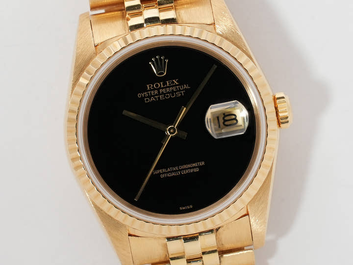 ロレックス デイトジャスト36 Ref.16238 イエローゴールド オニキス文字盤 中古 agq63cws
