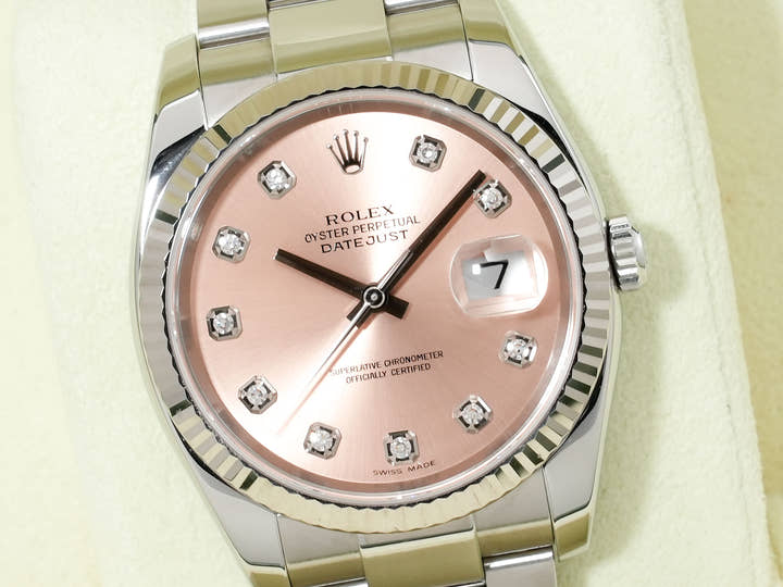 Rolex Datejust 36 Ref. 116234G Stainless Steel/White Gold Pink x 10P Diamond Dial Used crxzkkmn