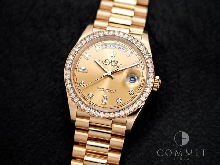 Rolex Day-Date 36 Ref. 128348RBR Yellow Gold Champagne Dial with Diamonds Excellent Used Condition w5nbiinn