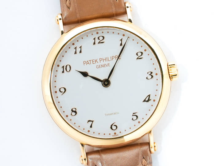 パテックフィリップ カラトラバ TIFFANY&CO. Ref.7200R-001 ローズゴールド シルバー・グレイン文字盤 中古 jef325ep
