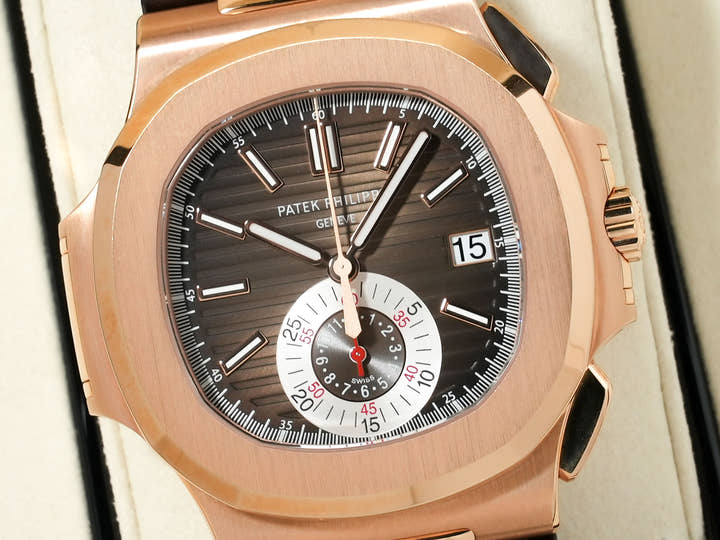 パテックフィリップ ノーチラス クロノグラフ Ref.5980R-001 ローズゴールド ブラウン文字盤 極美品 x2vjb96u