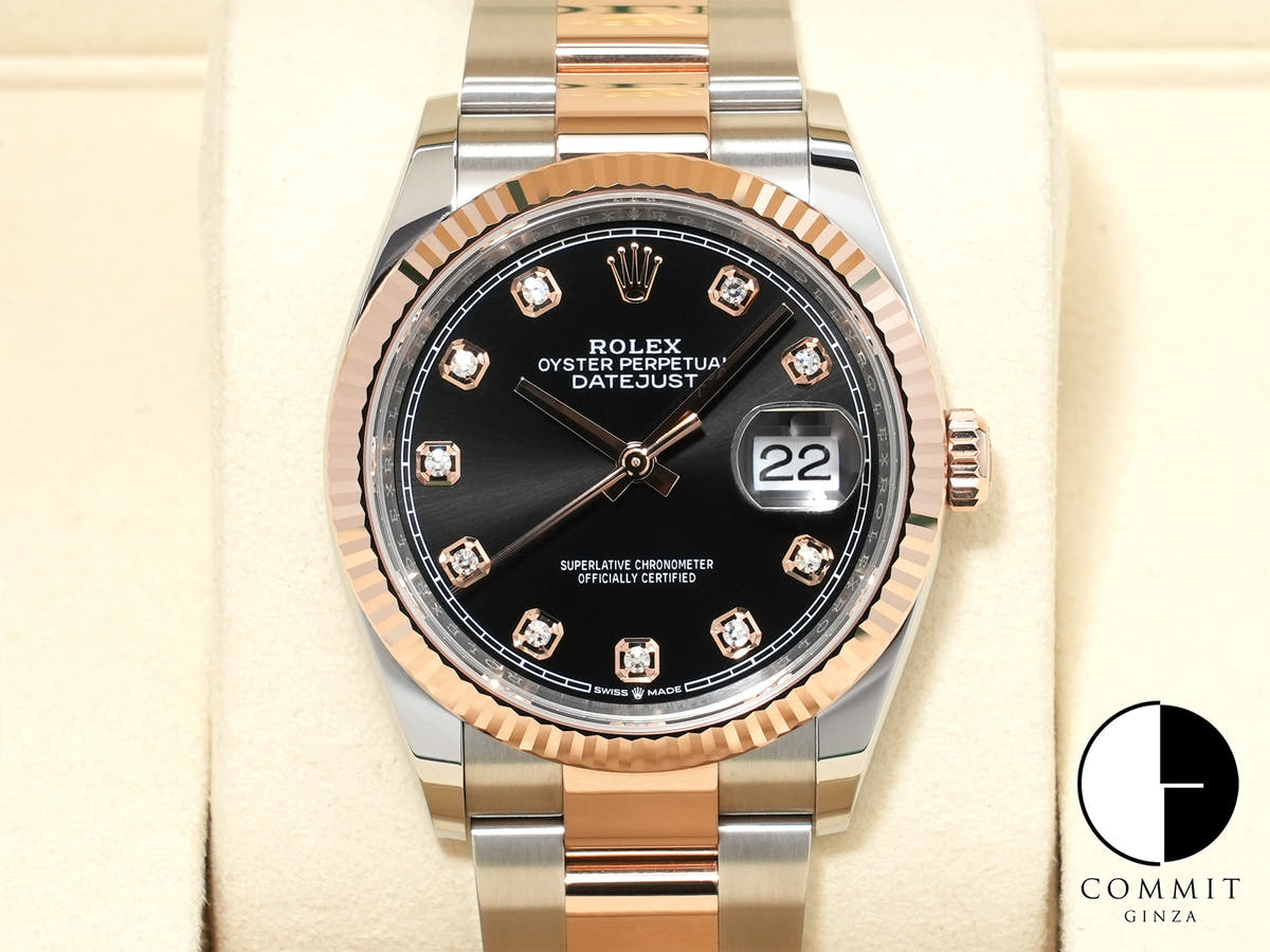 Rolex Datejust 36 Ref. 126231G Stainless Steel/Everose Gold Black Dial with 10P Diamonds Oyster Bracelet Unused ujmsm2qg