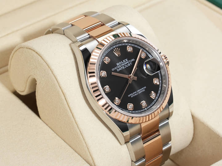 Rolex Datejust 36 Ref. 126231G Stainless Steel/Everose Gold Black Dial with 10P Diamonds Oyster Bracelet Unused ujmsm2qg