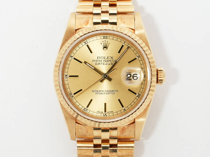 ロレックス デイトジャスト36 Ref.16238 イエローゴールド シャンパンゴールド文字盤 ジュビリーブレスレット 中古 krsar99j