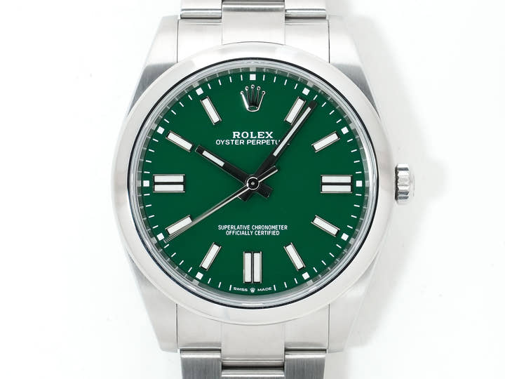 ロレックス オイスターパーペチュアル41 Ref.124300 ステンレススチール グリーン文字盤 中古 5bakgybx