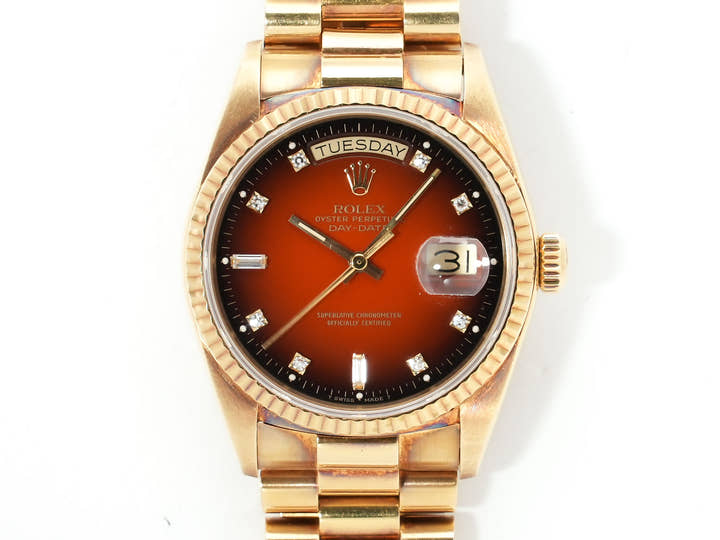 ロレックス デイデイト36 Ref.18038A イエローゴールド レッドグラデーション文字盤 プレジデントブレスレット 中古 2h54gu7n