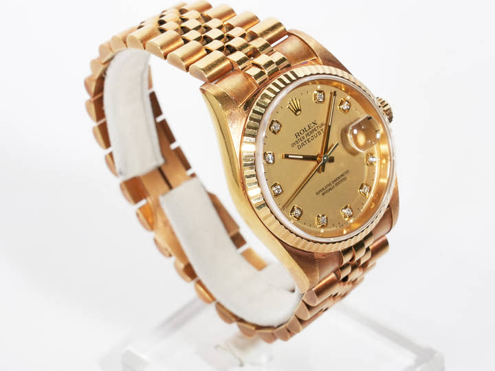 Rolex Datejust 36 Ref. 16238G Yellow Gold Champagne Gold x 10P Diamond Dial Jubilee Bracelet Used ruucyag7