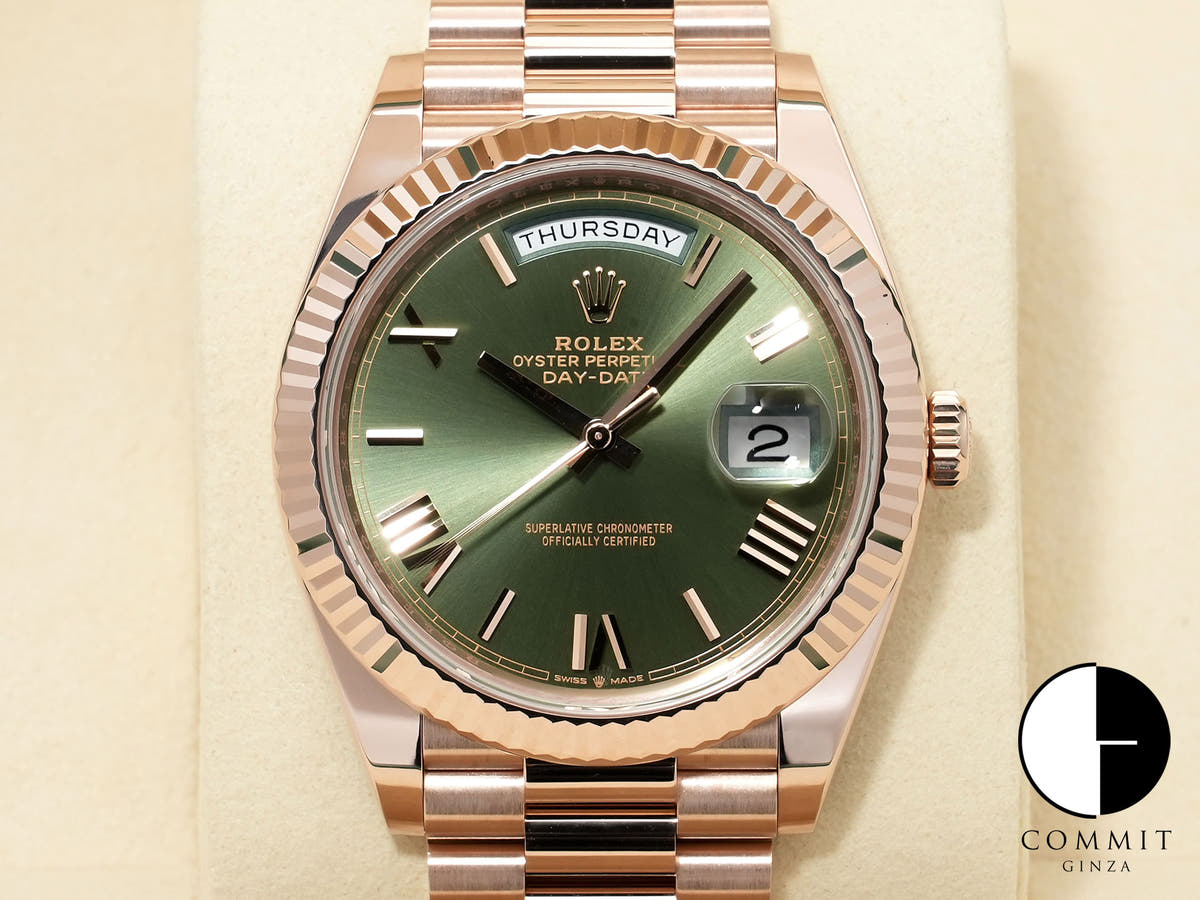 Rolex Day-Date 40 Ref. 228235 Everose Gold Olive Green Dial Used cjme2wgi