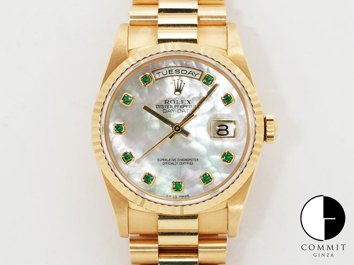 Rolex Day-Date 36 Ref. 18238NGE Yellow Gold White Mother-of-Pearl Dial Used 753z6vqg