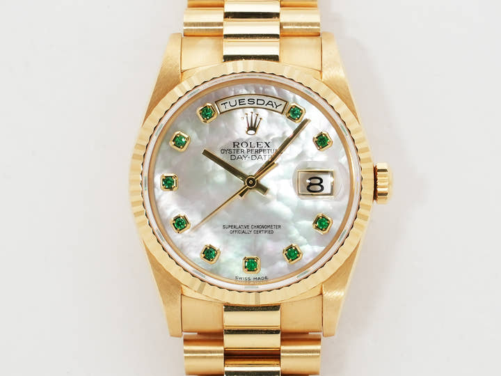 Rolex Day-Date 36 Ref. 18238NGE Yellow Gold White Mother-of-Pearl Dial Used 753z6vqg