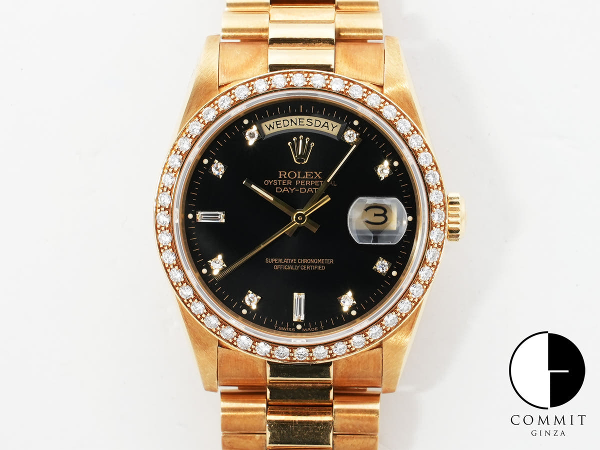 ROLEX Day-Date Ref.18348A Yellow Gold Black Dial Used z9bymn8g