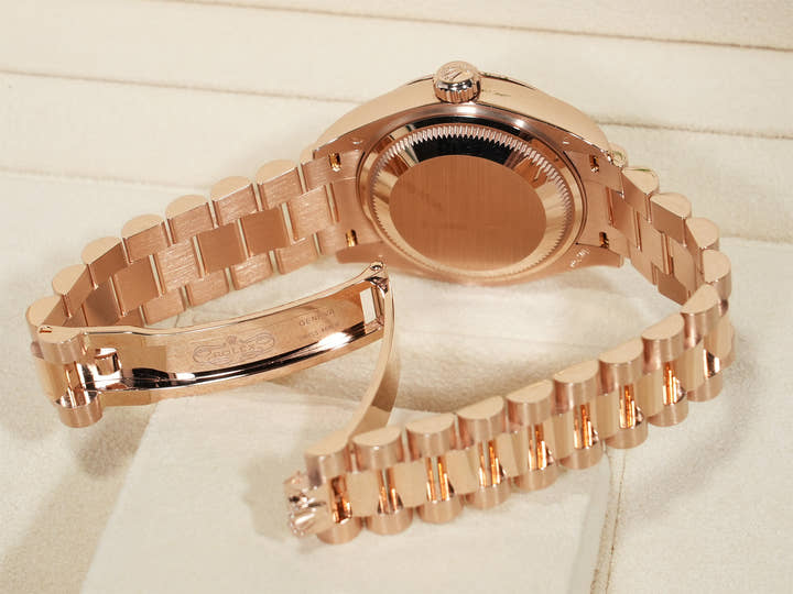 Rolex Datejust 28 Ref. 279175G Everose Gold Diamond-set Chocolate Dial President Bracelet Used i4hiqrtd