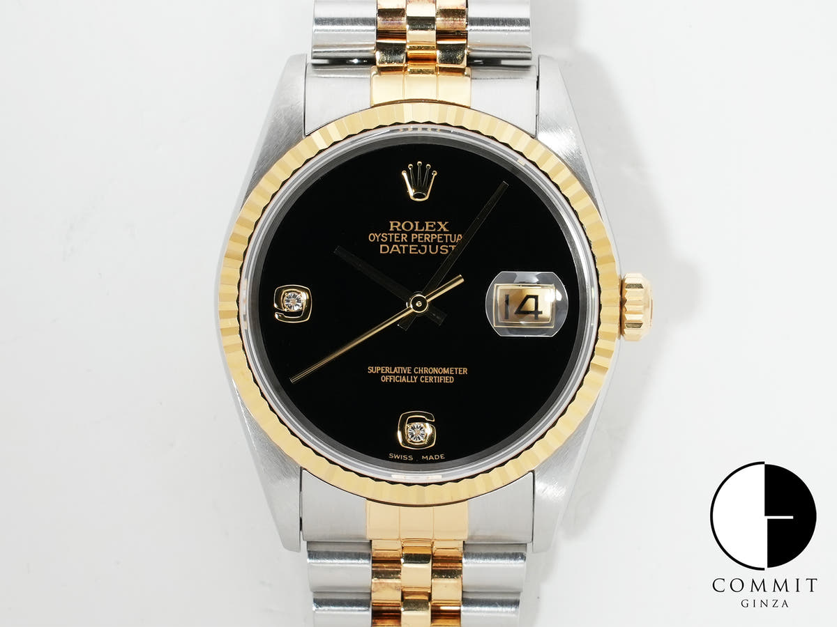 ROLEX Datejust 36 Ref. 16233 2BR Stainless Steel/Yellow Gold Onyx 2P Diamond Dial Used qhzjpnh6