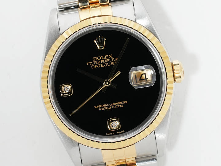 ROLEX Datejust 36 Ref. 16233 2BR Stainless Steel/Yellow Gold Onyx 2P Diamond Dial Used qhzjpnh6