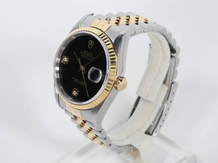 ROLEX Datejust 36 Ref. 16233 2BR Stainless Steel/Yellow Gold Onyx 2P Diamond Dial Used qhzjpnh6