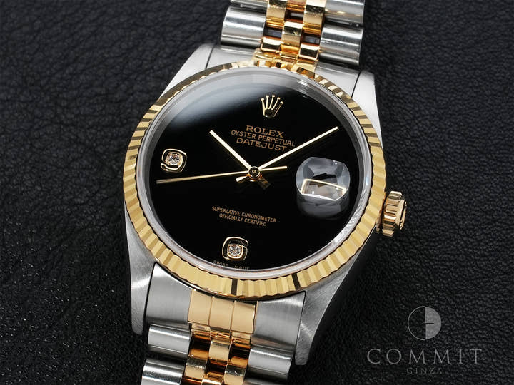 ROLEX Datejust 36 Ref. 16233 2BR Stainless Steel/Yellow Gold Onyx 2P Diamond Dial Used qhzjpnh6