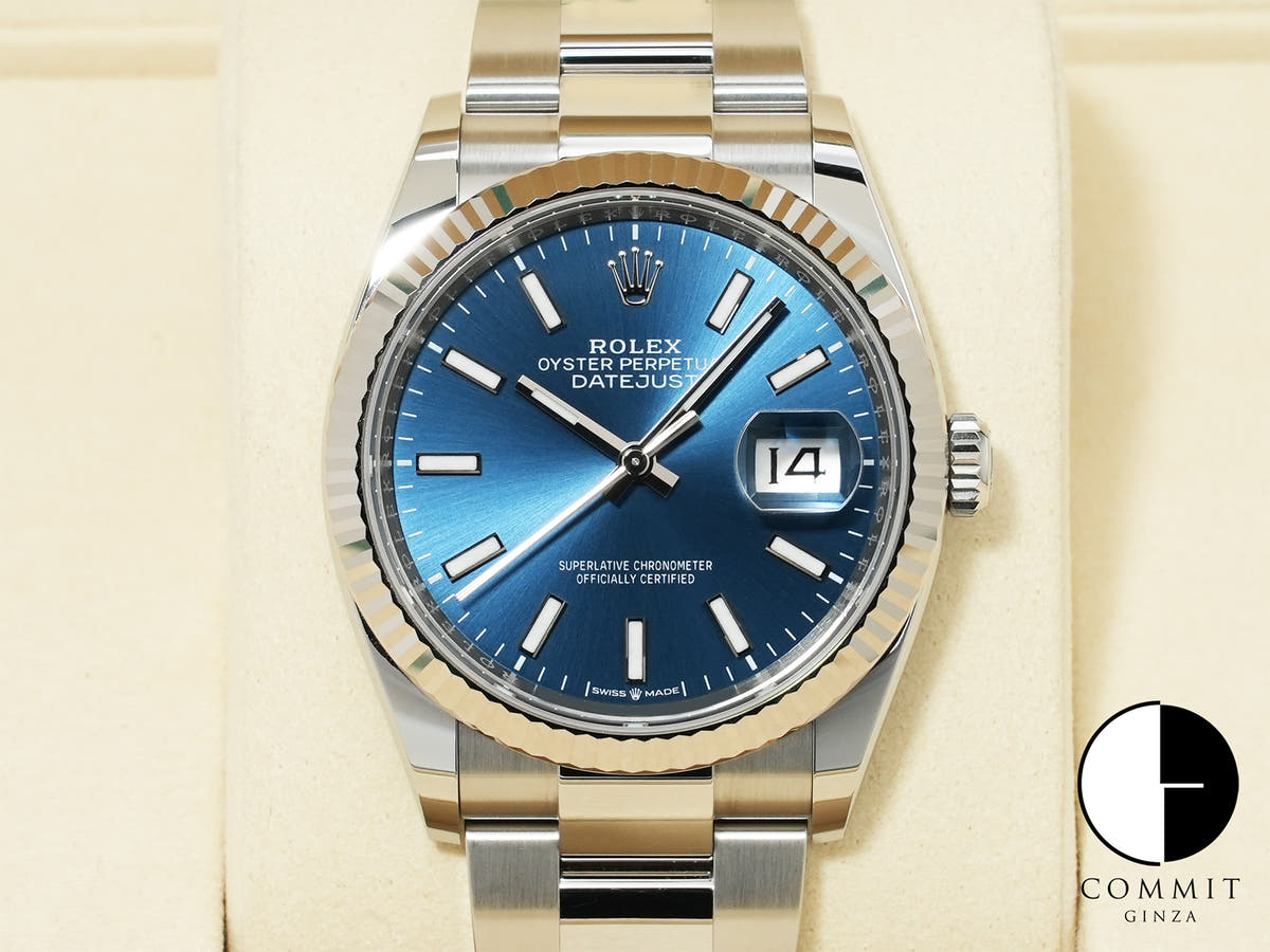 Rolex Datejust 36 Ref. 126234 Stainless Steel/White Gold Bright Blue Dial Oyster Bracelet Used 5hxno6vf
