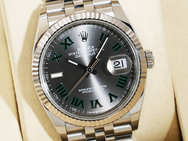 ロレックス デイトジャスト36 Ref.126234 ステンレススチール/ホワイトゴールド スレートローマン文字盤 ジュビリーブレスレット 中古 bn47yx3u