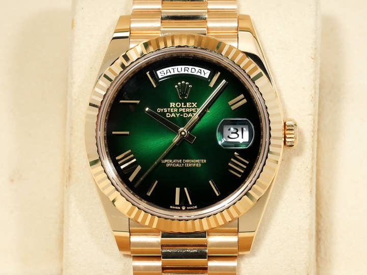 ロレックス デイデイト40 Ref.228238 イエローゴールド グリーンオンブレ文字盤 中古 gtco5bjp