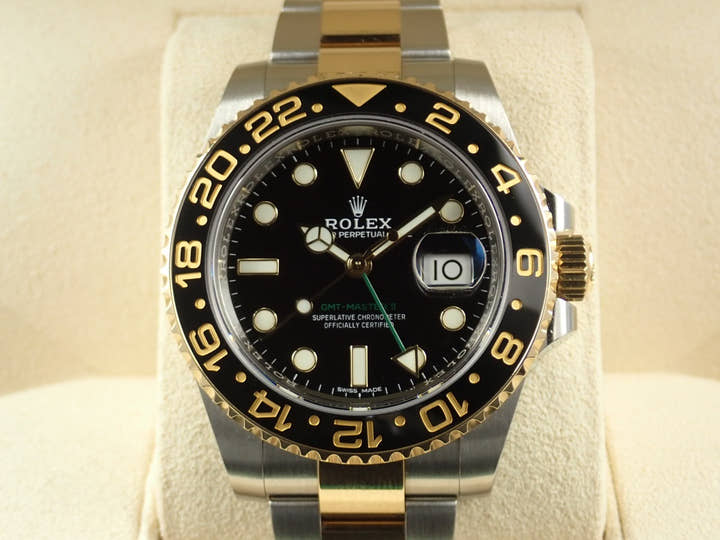 ロレックス GMTマスターII Ref.116713LN ステンレススチール/イエローゴールド ブラック文字盤 オイスターブレスレット