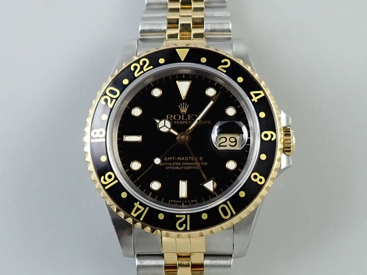 ロレックス GMTマスターII Ref.16713 ステンレススチール/イエローゴールド ブラック文字盤 ジュビリーブレスレット 中古 SM45PT31