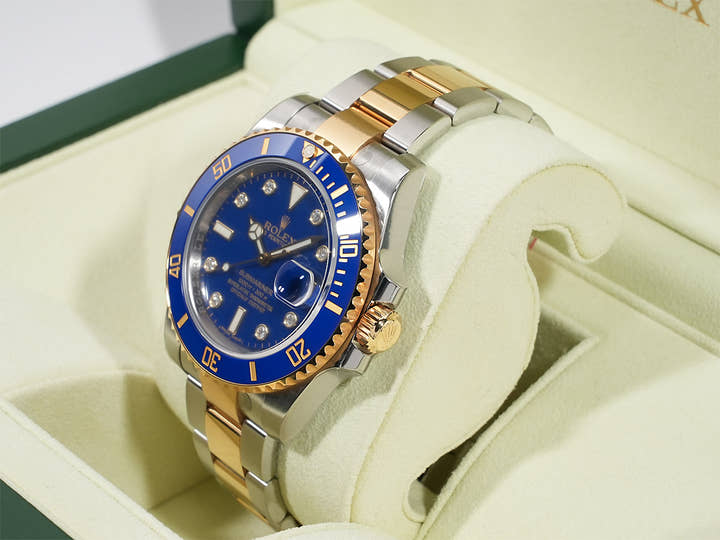 ロレックス サブマリーナー デイト Ref.116613GLB ステンレススチール/イエローゴールド ブルーx8Pダイヤ文字盤