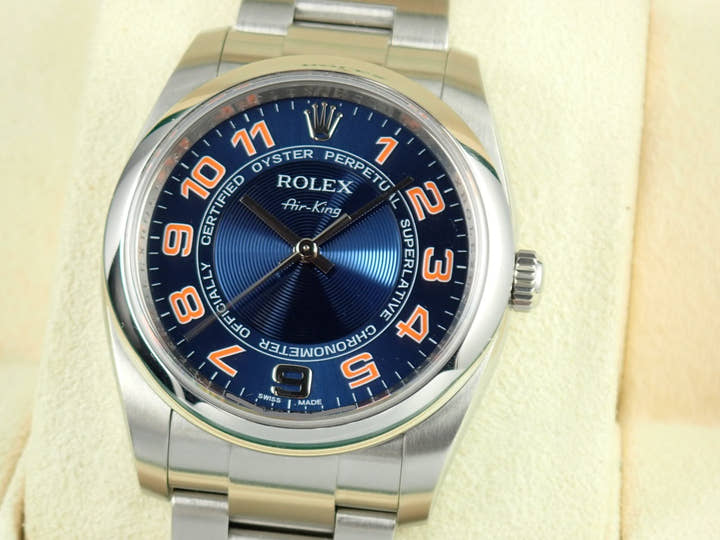 ロレックス エアキング Ref.114200 ブルーコンセントリック文字盤 中古 airking-17