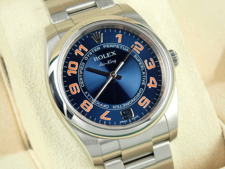 ロレックス エアキング Ref.114200 ブルーコンセントリック文字盤 中古 airking-17