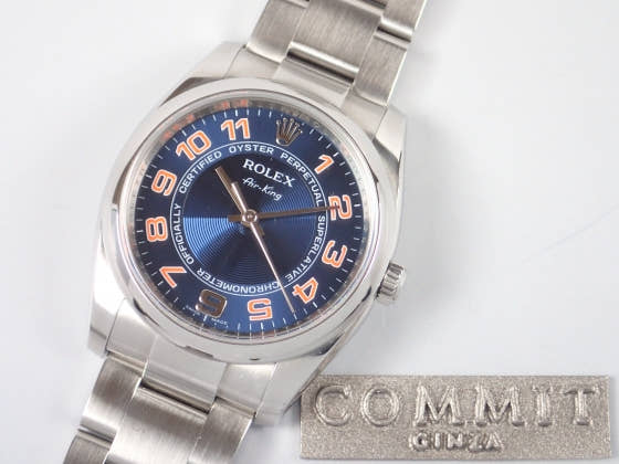 ロレックス エアキング Ref.114200 ブルーコンセントリック文字盤 中古 airking-2