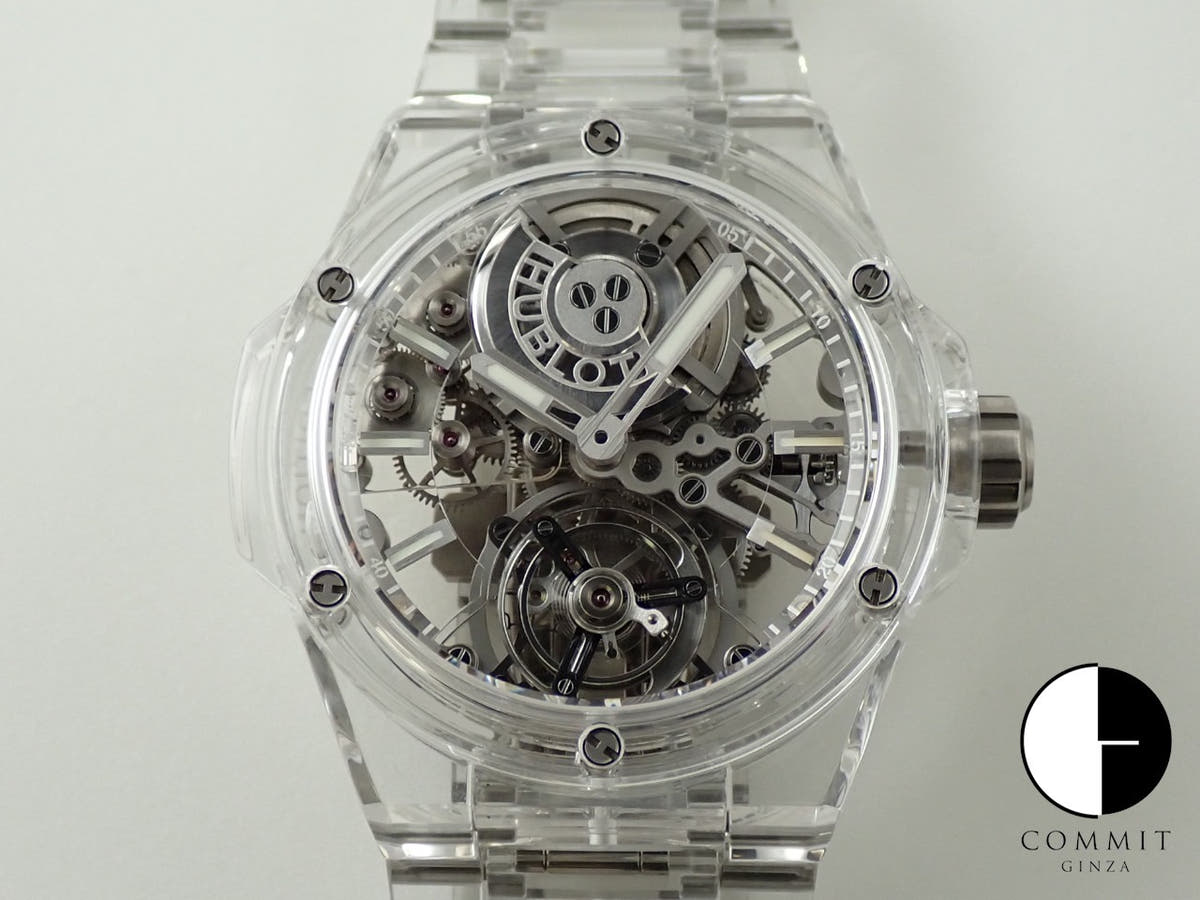 ウブロ ビッグバン インテグレーテッド トゥールビヨン フルサファイア Ref.455.JX.0120.JX スケルトン文字盤 美品 XZ7U108V