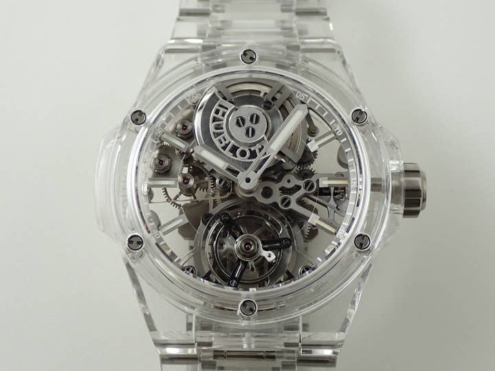 ウブロ ビッグバン インテグレーテッド トゥールビヨン フルサファイア Ref.455.JX.0120.JX スケルトン文字盤 美品 XZ7U108V
