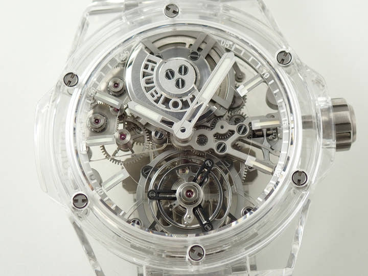 ウブロ ビッグバン インテグレーテッド トゥールビヨン フルサファイア Ref.455.JX.0120.JX スケルトン文字盤 美品 XZ7U108V