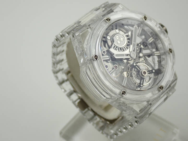 ウブロ ビッグバン インテグレーテッド トゥールビヨン フルサファイア Ref.455.JX.0120.JX スケルトン文字盤 美品 XZ7U108V