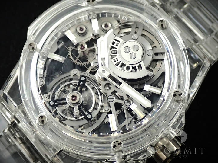 ウブロ ビッグバン インテグレーテッド トゥールビヨン フルサファイア Ref.455.JX.0120.JX スケルトン文字盤 美品 XZ7U108V