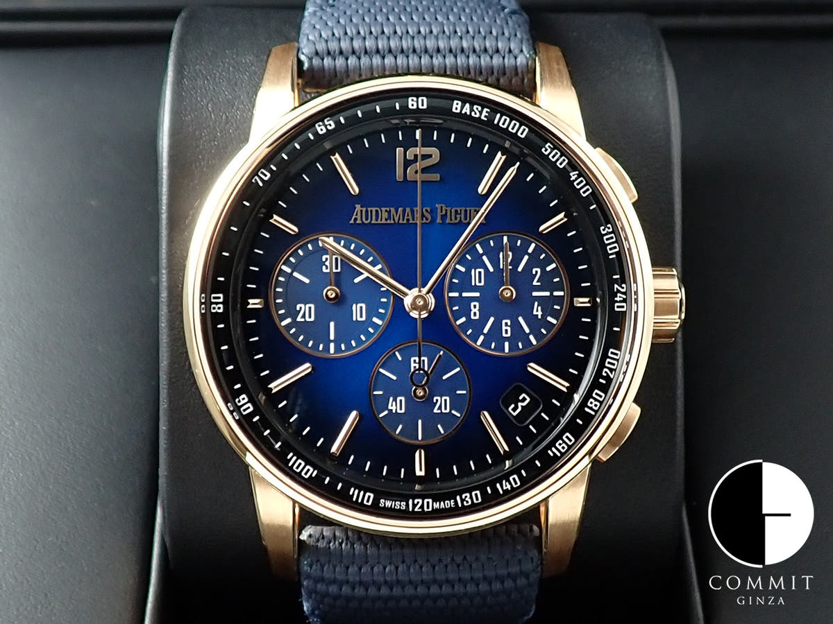 オーデマピゲ CODE 11.59 バイ オーデマ ピゲ クロノグラフ Ref.26393OR.OO.A028CR.01 ピンクゴールド スモークブルーラッカー文字盤