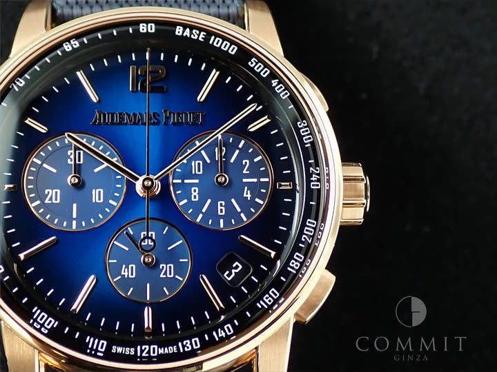 オーデマピゲ CODE 11.59 バイ オーデマ ピゲ クロノグラフ Ref.26393OR.OO.A028CR.01 ピンクゴールド スモークブルーラッカー文字盤