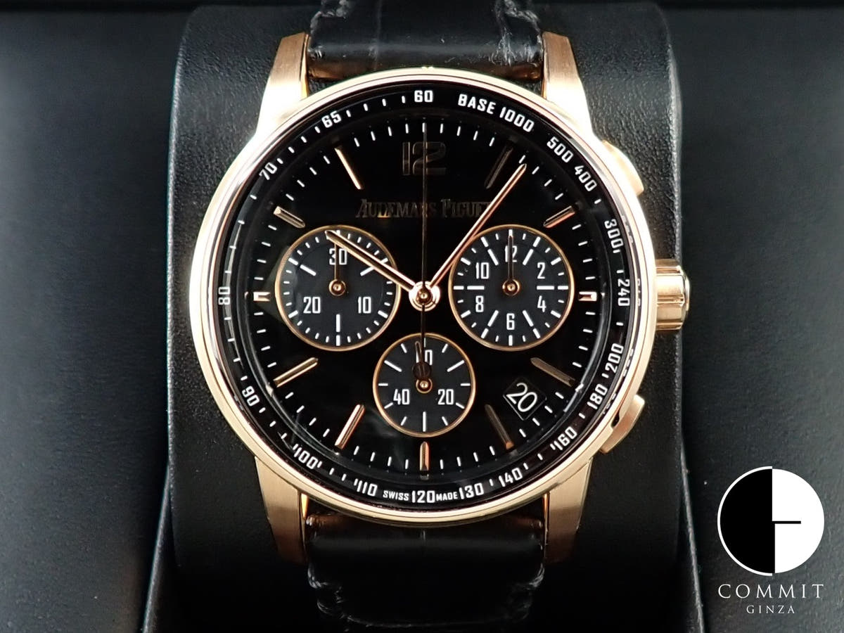オーデマピゲ CODE 11.59 バイ オーデマ ピゲ クロノグラフ Ref.26393OR.OO.A002CR.01 ピンクゴールド ブラックラッカー文字盤