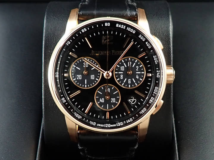 オーデマピゲ CODE 11.59 バイ オーデマ ピゲ クロノグラフ Ref.26393OR.OO.A002CR.01 ピンクゴールド ブラックラッカー文字盤