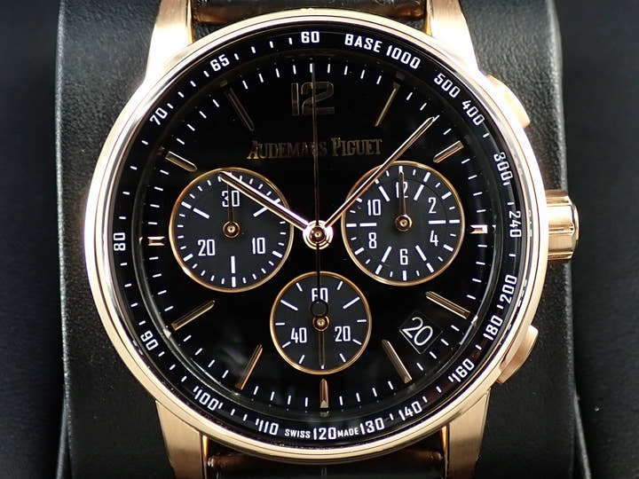 オーデマピゲ CODE 11.59 バイ オーデマ ピゲ クロノグラフ Ref.26393OR.OO.A002CR.01 ピンクゴールド ブラックラッカー文字盤