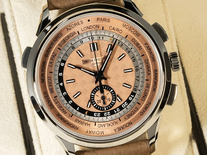 パテックフィリップ コンプリケーション ワールドタイム クロノグラフ Ref.5935A-001 ステンレススチール ローズゴールドメッキ オパーリン文字盤